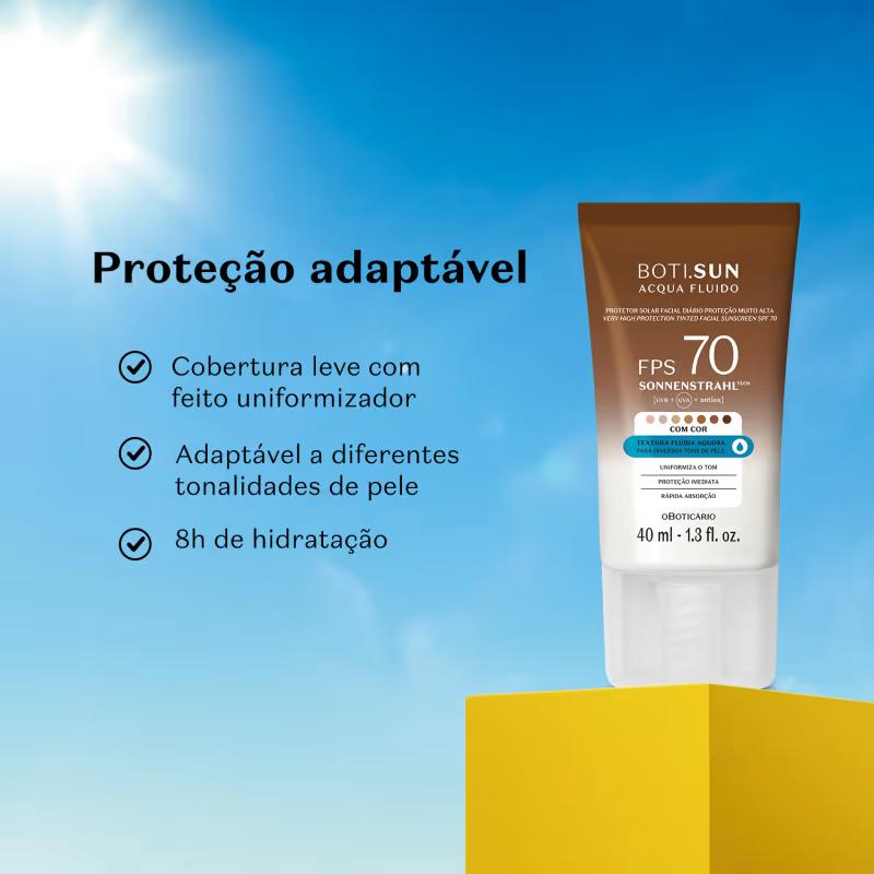 PROTETOR SOLAR FACIAL COM COR FPS70 BOTI.SUN 2.0 40ML